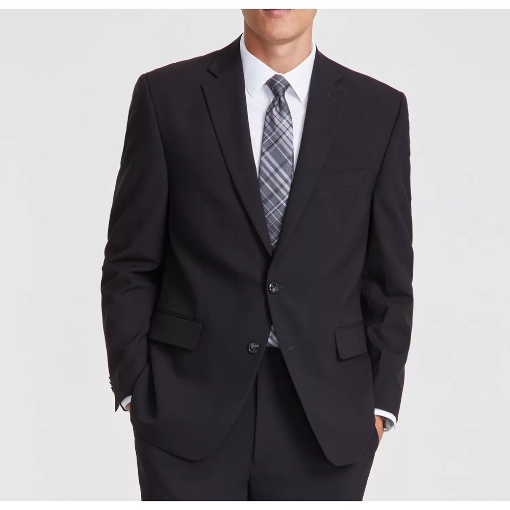Perry Ellis Mens Sport Coat Blazer Jacket Black Modern Fit Stretch 42R